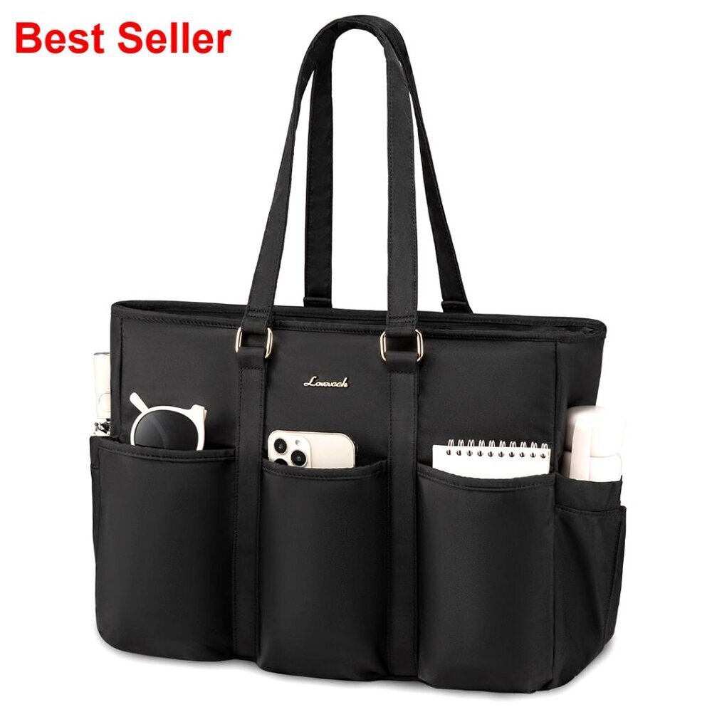 15.6" Laptop Tote Bag with 10 Pockets, Waterproof Work Bag for Professionals